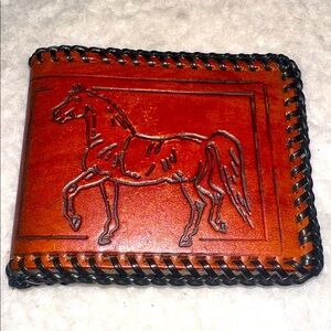 tooled leather folding wallet Horse horseshoe for leaf clovers
